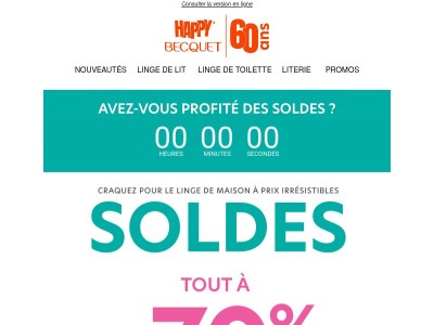 ⏰ Dernier jour Soldes : TOUT à -70% ET -20% supp !
