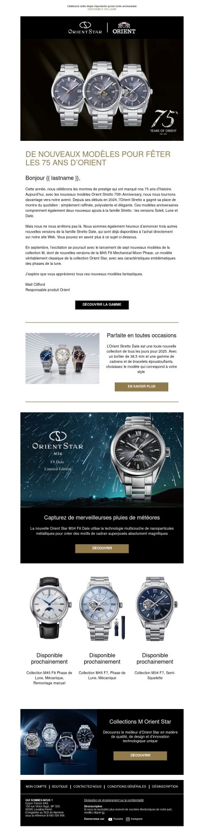 Modèles Orient Stretto 75e anniversaire
