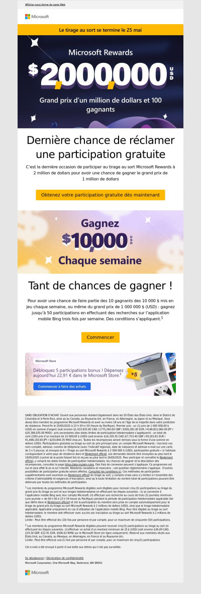Dernière chance de participer au tirage au sort à 2 millions de dollars