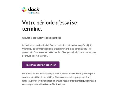 Vous disposez de 3 jours supplémentaires pour utiliser les fonctionnalités premium de Slack.
