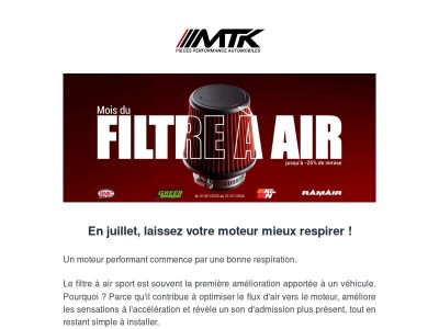 Jusqu'à -25 % sur les filtres à air sport 🔥