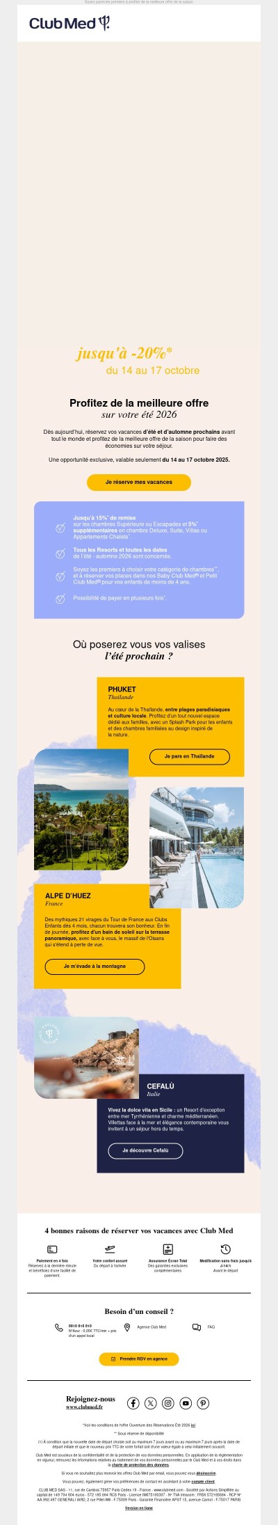 Ouverture des Réservations été 2026 : jusqu'à -20% dès maintenant