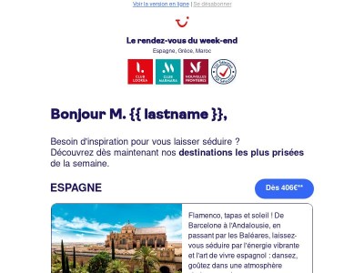 🌍 M. {{ lastname }}, pour vous, notre top destinations de la semaine !