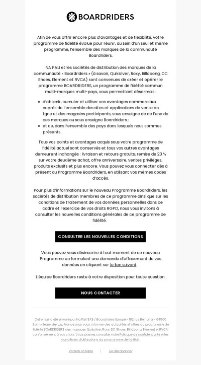 Votre programme de fidélité évolue et devient le Programme BOARDRIDERS
