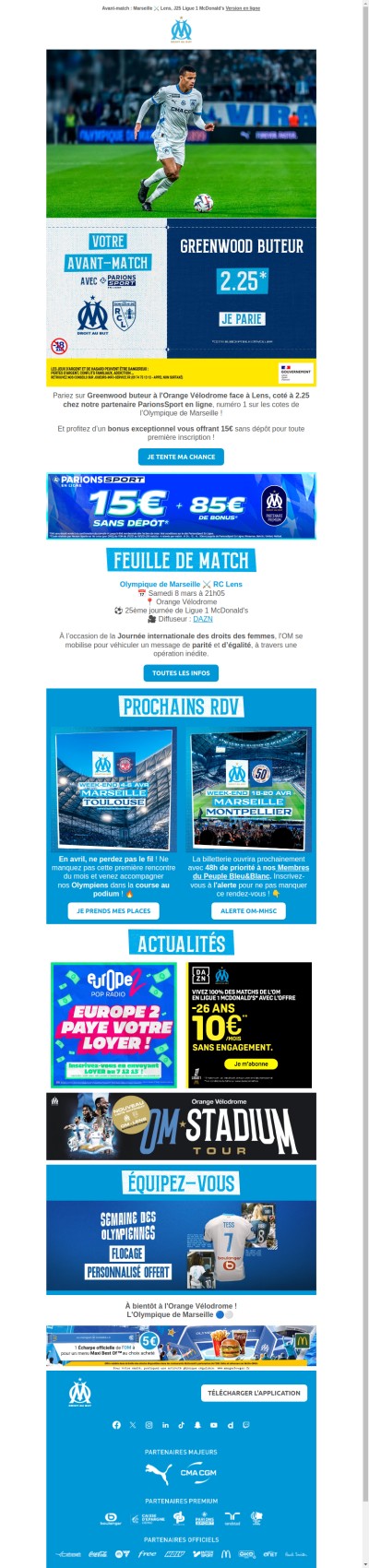 Toutes les infos avant la rencontre OM - Lens ⚽️