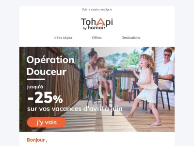 Printemps 2026 : jusqu'à -25% sur votre séjour en camping