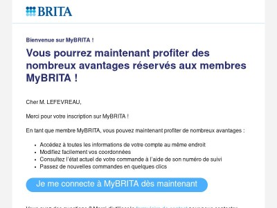 Merci pour votre inscription à MyBRITA.
