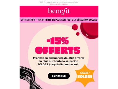 Offre Flash : -15% en PLUS sur toutes les soldes !