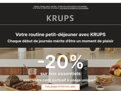 Votre petit‑déjeuner mérite le meilleur… -20% sur KRUPS ☕✨