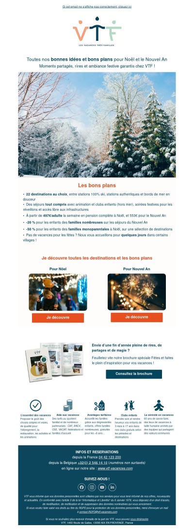 Et si vous passiez les fêtes de fin d’année en vacances chez VTF ?