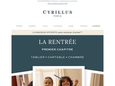 LIVRAISON OFFERTE | Nos tabliers -30% sur le 2ème*  