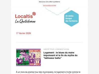 Actualités Localtis du mercredi 18 février 2026