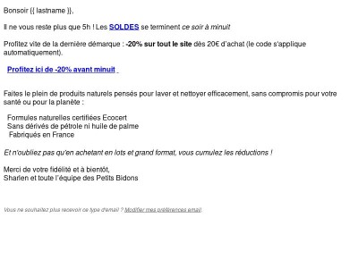 Plus que quelques heures ⌛ -20% sur tout le site