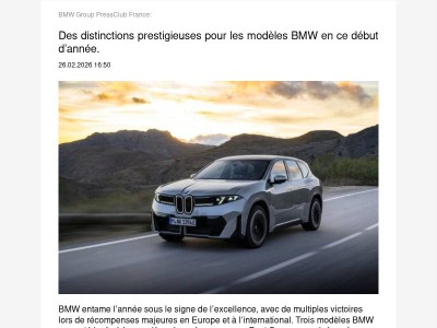  Des distinctions prestigieuses pour les modèles BMW en ce début... (BMW Group PressClub France)