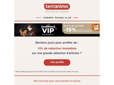 ⏳ Derniers jours pour profiter de -15% sur des centaines d'articles !!