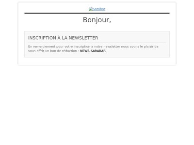 [Sarabar] Bon de réduction newsletter