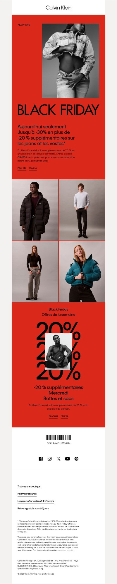 Offre du jour : -20 % supplémentaires sur les jeans et les vestes