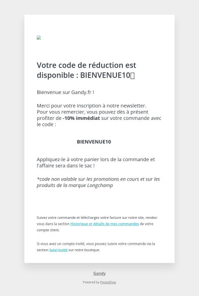 [Gandy] Bon de réduction newsletter