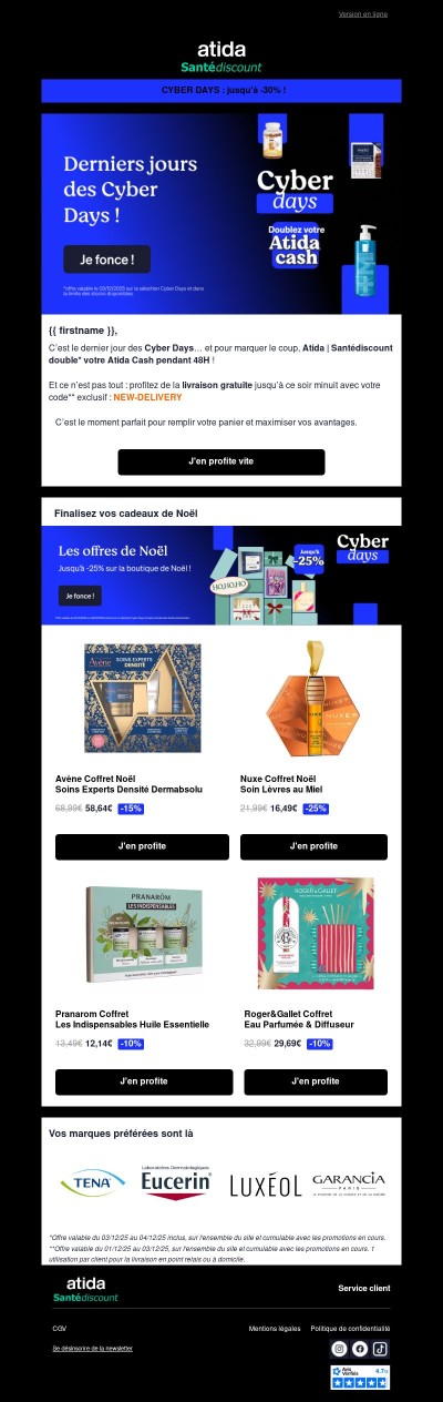 ⚡ Dernier jour Cyber Days : votre Atida Cash doublé !