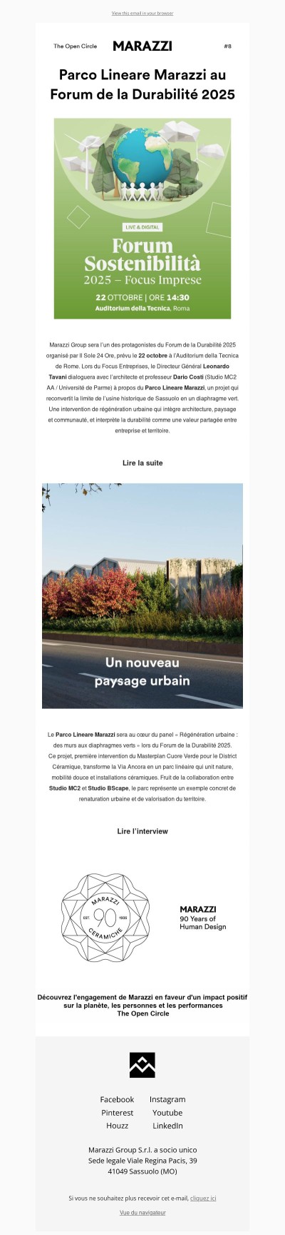 Parco Lineare Marazzi au Forum de la Durabilité 2025 organisé par Il Sole 24 Ore