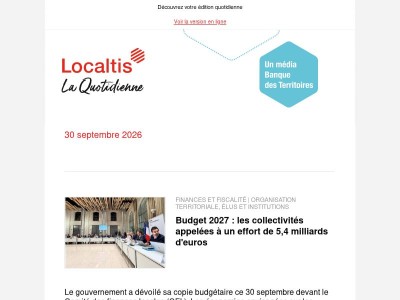 Actualités Localtis du jeudi 1 octobre 2026