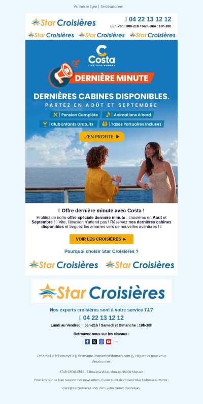 ⏰ Offre dernière minute avec Costa