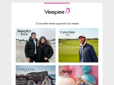 Aujourd'hui : Superdry, Calvin Klein Golf, Cyrillus et 19 autres ventes sur Veepee