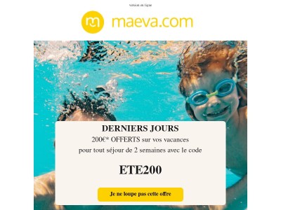 ⌛ Dernière chance : 200€* offerts pour vos vacances !