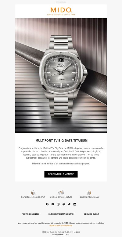 Nouvelle Multifort TV Big Date en titane