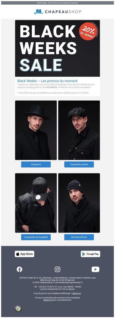 Black Weeks 🖤📣 20% remise sur une sélection d‘articles