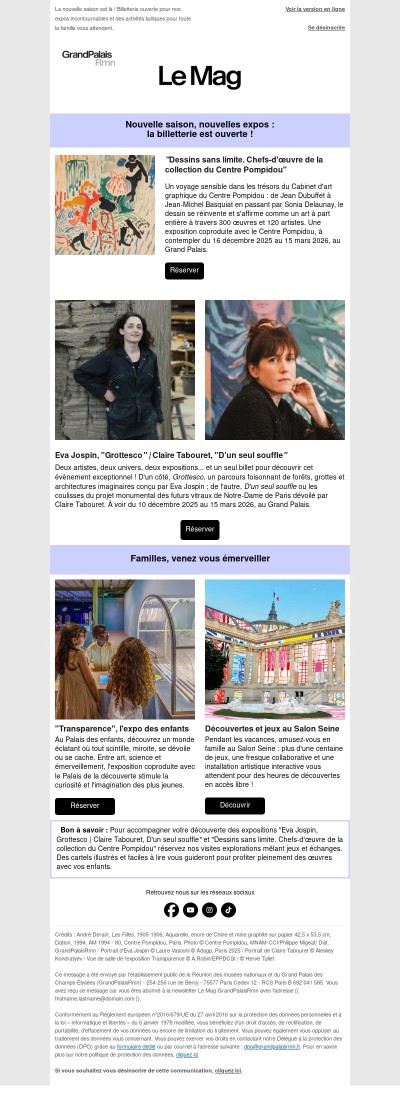 Billetterie ouverte : les nouvelles expos et activités familiales