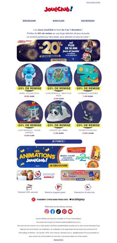 3 jours d’offres exceptionnelles chez JouéClub !