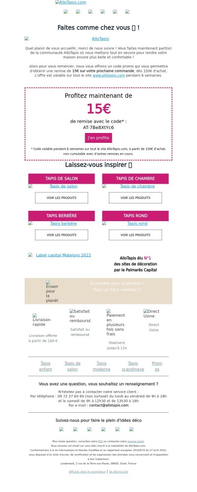 [AlloTapis.com] Newsletter confirmation