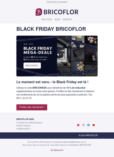 Votre code Black Friday : BRICOWEEK