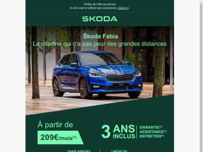 Nouvelle Škoda Fabia à partir de 209€/mois