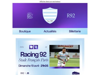 Réservez vos places pour le prochain derby : Racing 92 - Stade Français ! 🏉