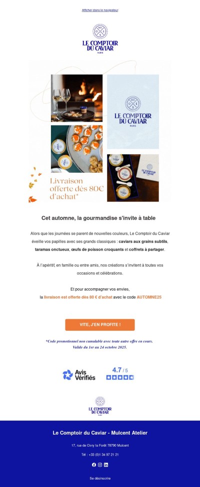 🍂 Livraison offerte dès 80€ d'achat