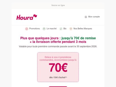 Livraison offerte 3 mois + jusqu'à 70€ de remise