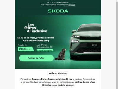 Portes Ouvertes Škoda : Nouveau Škoda Elroq dès 299€/mois