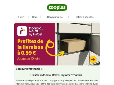 {{ firstname }}, c'est les Mondial Relay Days ! Livraison en point relais à seulement 0,99 €