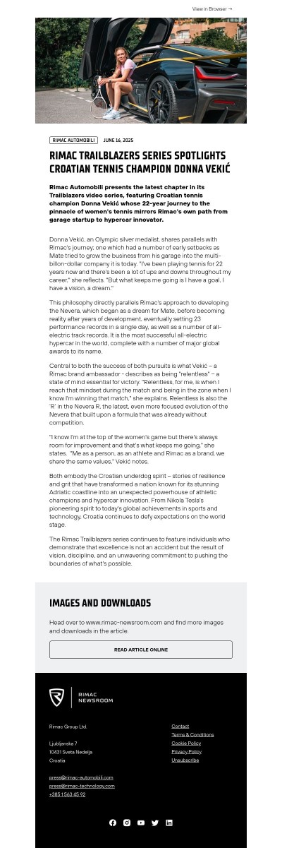 Rimac Trailblazers Series Spotlights Croatian Tennis Champion Donna Vekić