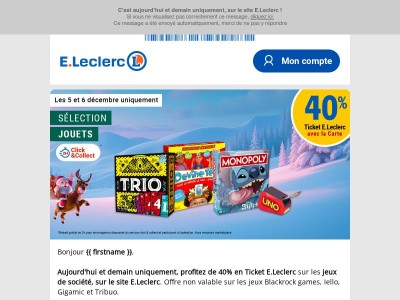 40% en Ticket E.Leclerc sur les jeux de société !