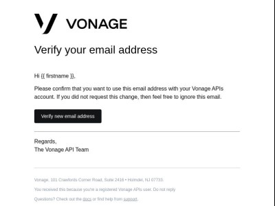 Vonage APIs: Verify your email address