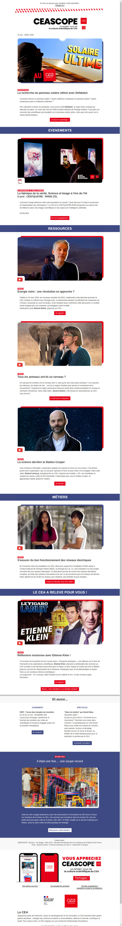 [CEASCOPE] : La recherche du panneau solaire ultime avec Defakator / Energie noire : une révolution en approche ? / Tous les animaux ont-ils un cerveau ? / Réflexions nocturnes avec Etienne Klein !