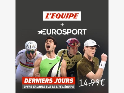 ⏳ Derniers jours : L'Équipe + Eurosport à 3,99€/mois