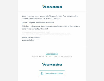 VacanceSelect: Vérifiez votre adresse mail