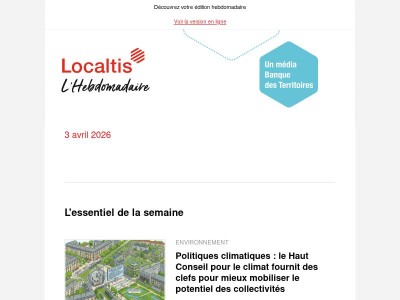 L'Hebdo Localtis du vendredi 3 avril 2026