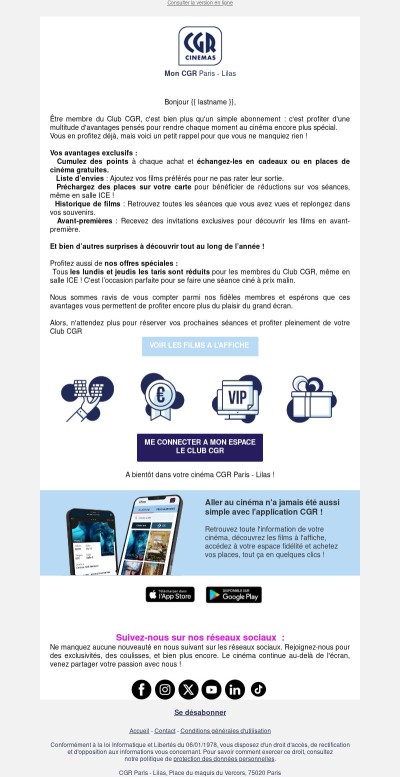 {{ lastname }}, être membre du Club CGR c'est bien, en profiter c'est encore mieux !