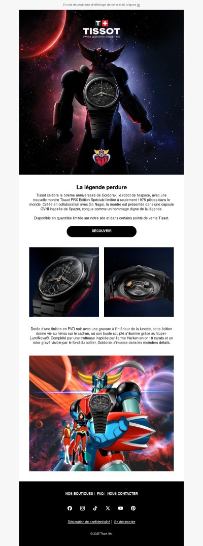 Nouvelle édition limitée Tissot PRX UFO Robot Goldorak