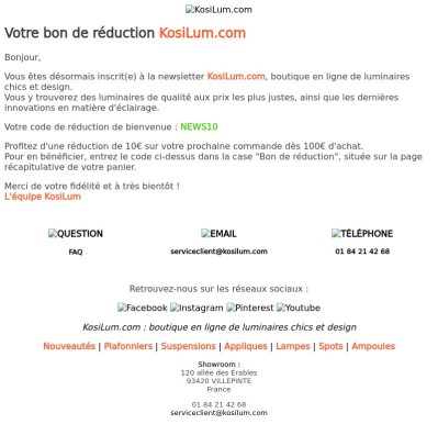 [KOSILUM] Bon de réduction newsletter